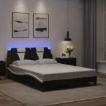 fekete és fehér ágykeret Viana LED-ekkel matrac nélkül 140 x 200 cm