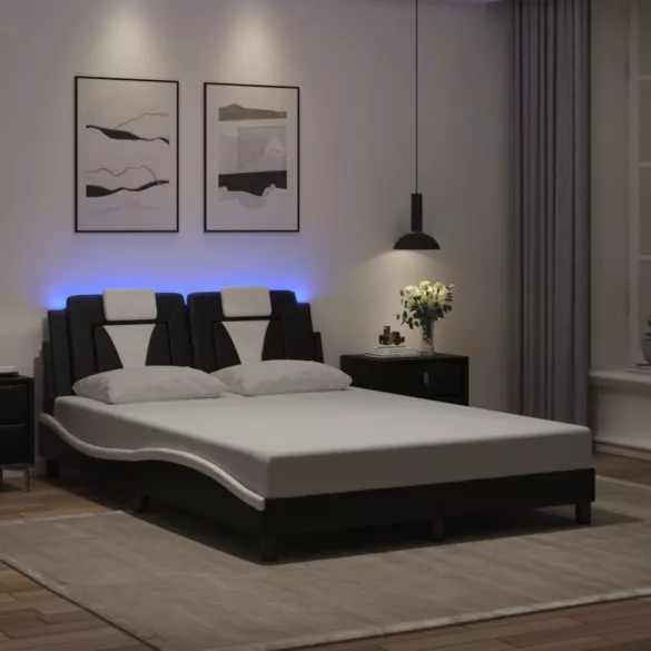 fekete és fehér ágykeret Viana LED-ekkel matrac nélkül 140 x 200 cm