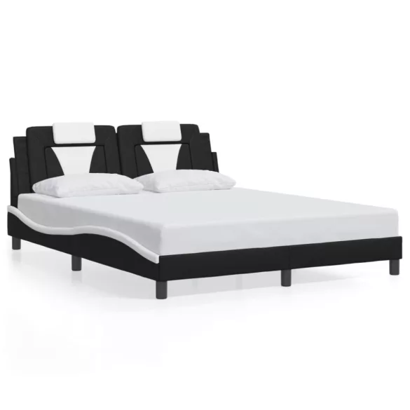 fekete és fehér ágykeret Viana LED-ekkel matrac nélkül 160 x 200 cm