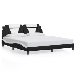   fekete és fehér ágykeret Viana LED-ekkel matrac nélkül 180 x 200 cm