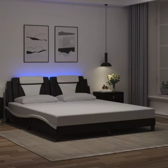 fekete és fehér ágykeret Viana LED-ekkel matrac nélkül 180 x 200 cm