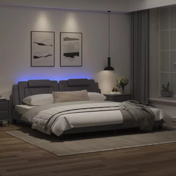 szürke ágykeret Viana LED-ekkel matrac nélkül 200 x 200 cm