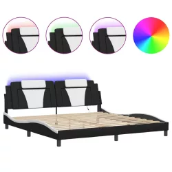   fekete és fehér ágykeret Viana LED-ekkel matrac nélkül 200x200 cm