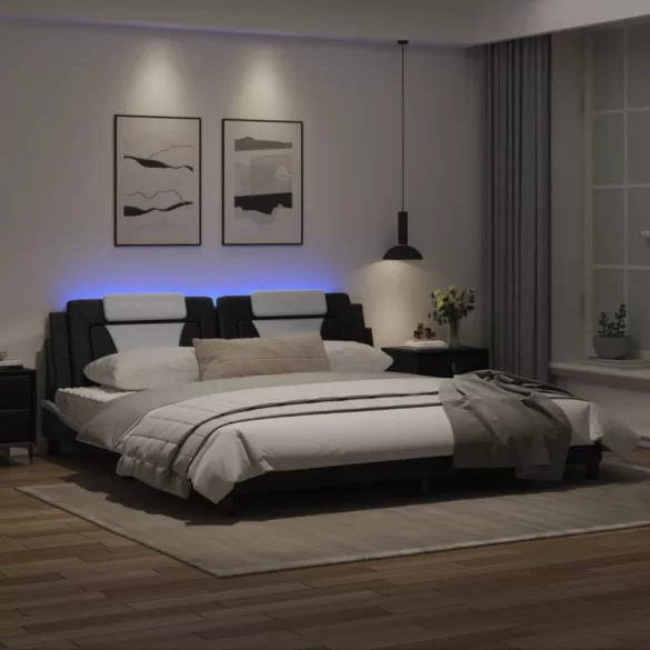 fekete és fehér ágykeret Viana LED-ekkel matrac nélkül 200x200 cm