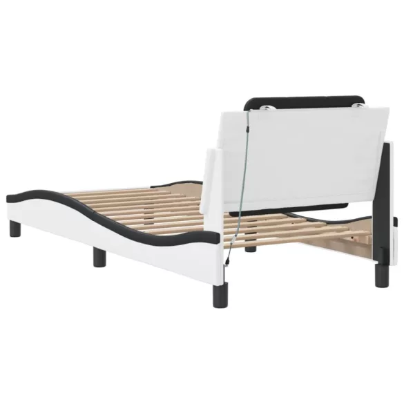 fehér és fekete ágykeret LED-ekkel matrac nélkül Zadar 90x190 cm