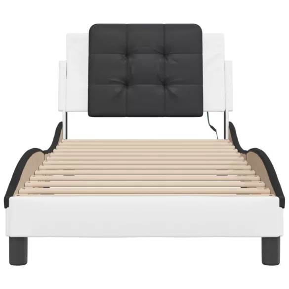 fehér és fekete ágykeret LED-ekkel matrac nélkül Zadar 90 x 200 cm