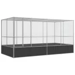 ezüst színű acél madárház kiterjesztésekkel 418 x 207 x 212 cm