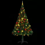 zöld megvilágított műkarácsonyfa gömbökkel 150 cm