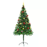 zöld megvilágított műkarácsonyfa gömbökkel 180 cm