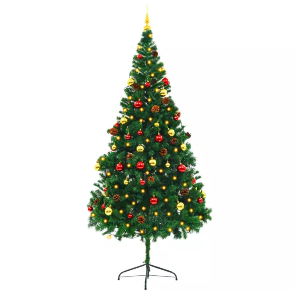 zöld megvilágított műkarácsonyfa gömbökkel 180 cm