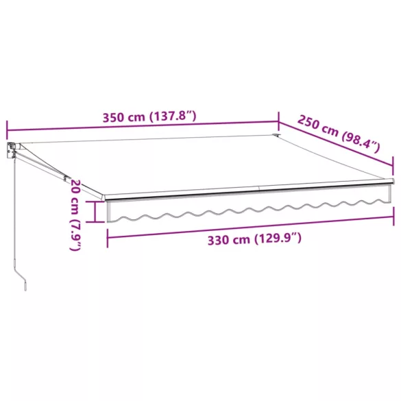 burgundi vörös kézzel kihúzható napellenző 350 x 250 cm