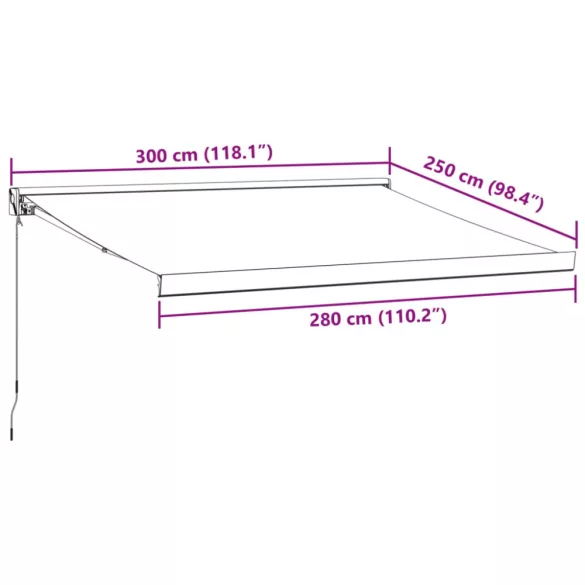 burgundi vörös kézzel kihúzható napellenző 300 x 250 cm