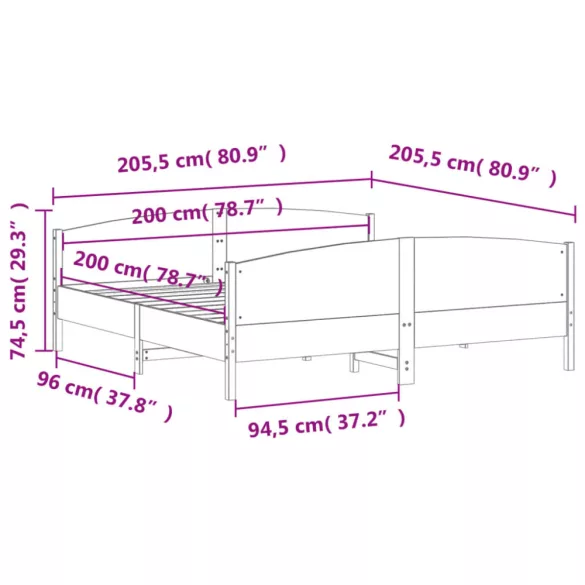 tömör fenyőfa ágy matrac nélkül 200 x 200 cm