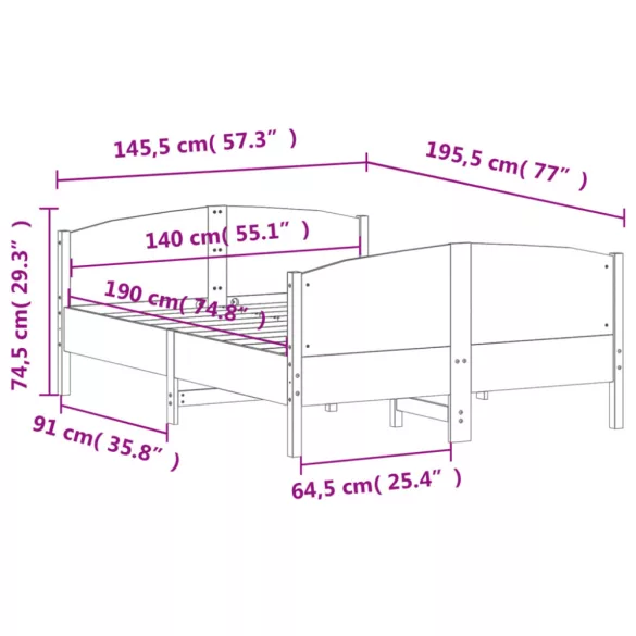 viaszbarna tömör fenyőfa ágy matrac nélkül 140 x 190 cm