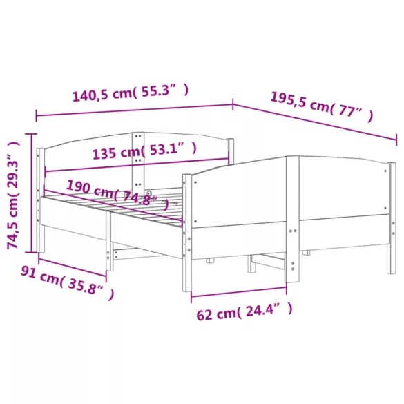 viaszbarna tömör fenyőfa ágy matrac nélkül 135 x 190 cm