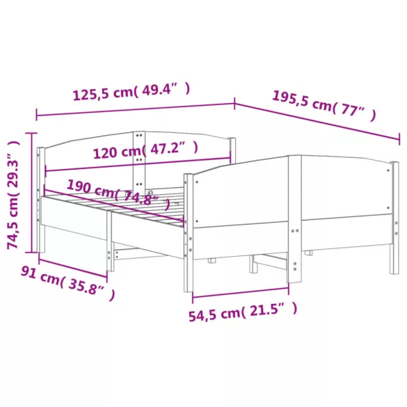 fehér tömör fenyőfa ágy matrac nélkül 120 x 190 cm