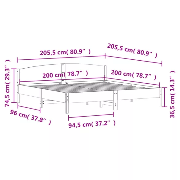 tömör fenyőfa ágy matrac nélkül 200 x 200 cm