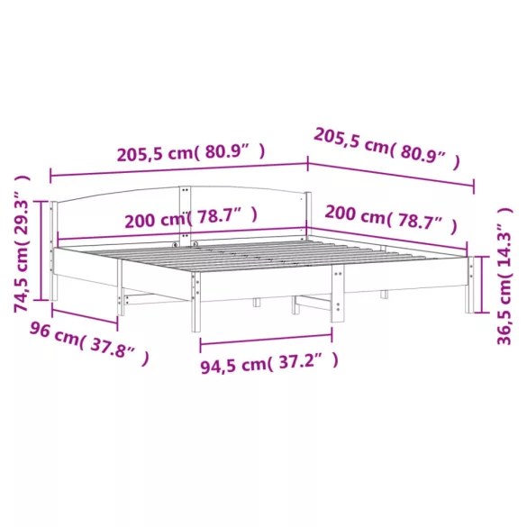 fehér tömör fenyőfa ágy matrac nélkül 200 x 200 cm