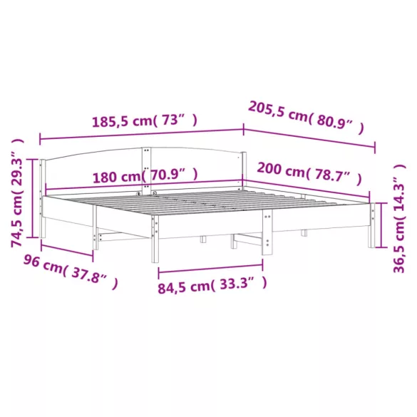 fehér tömör fenyőfa ágy matrac nélkül 180 x 200 cm