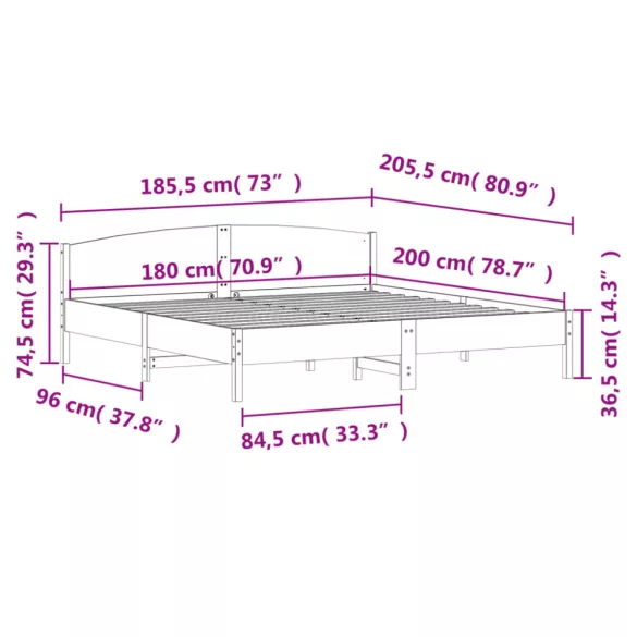 viaszbarna tömör fenyőfa ágy matrac nélkül 180 x 200 cm
