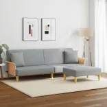 2személyes világosszürke bársony kanapéágy párnával/lábtartóval