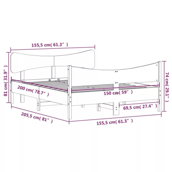 viaszbarna tömör fenyőfa ágy matrac nélkül 150 x 200 cm