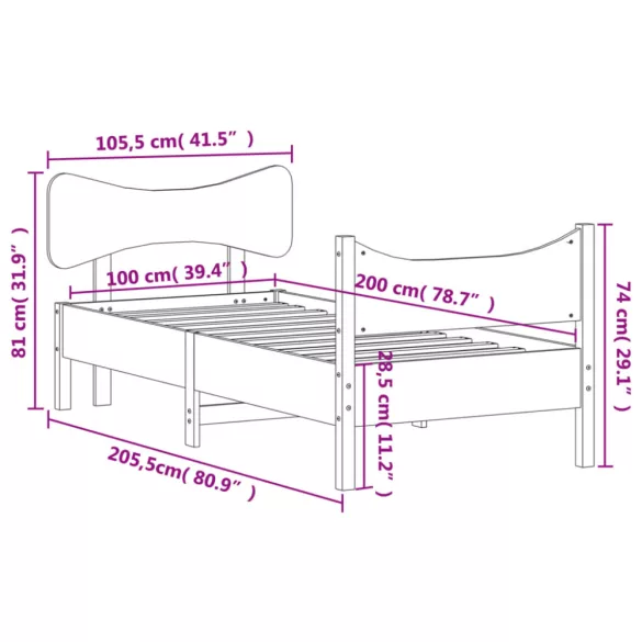 viaszbarna tömör fenyőfa ágy matrac nélkül 100 x 200 cm