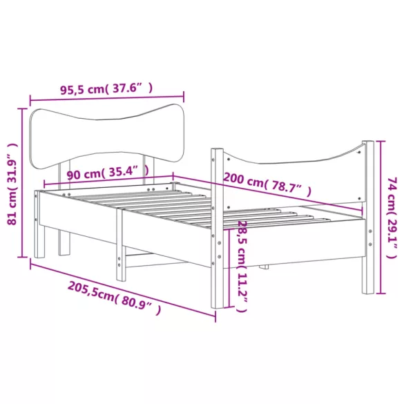 tömör fenyőfa ágy matrac nélkül 90 x 200 cm