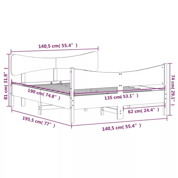 fehér tömör fenyőfa ágy matrac nélkül 135 x 190 cm