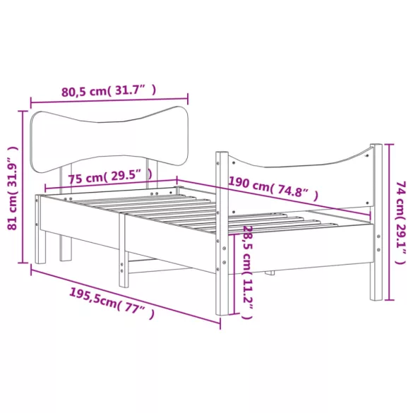 viaszbarna tömör fenyőfa ágy matrac nélkül 75 x 190 cm