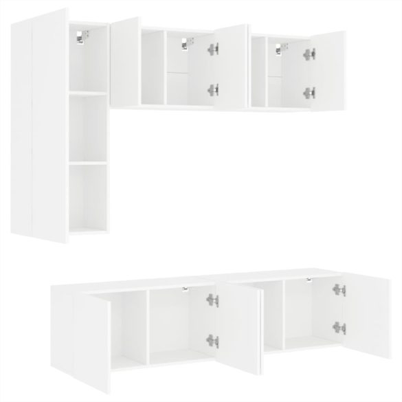 5 darab fehér szerelt fa falra szerelhető TV-bútor