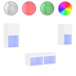 4 darab fehér falra szerelhető TV-szekrény LED-del