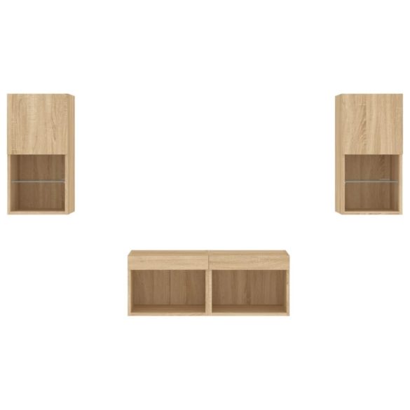 4 darab sonoma tölgy színű falra szerelhető TV-szekrény LED-del