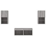 4darab szürke sonoma színű falra szerelhető TV-szekrény LED-del