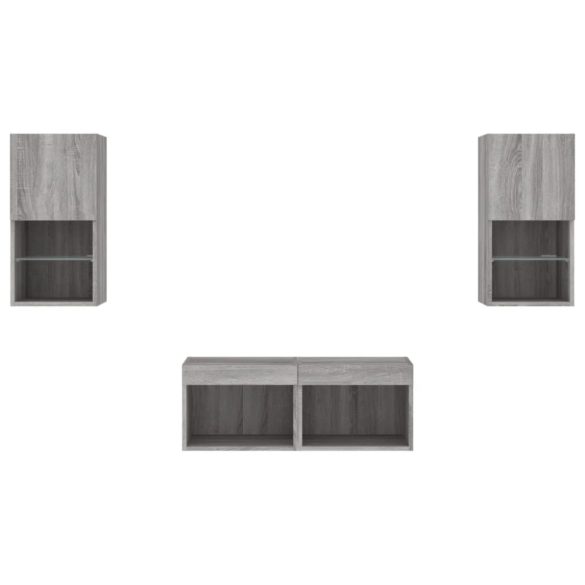 4darab szürke sonoma színű falra szerelhető TV-szekrény LED-del