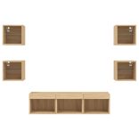 7 darab füstös tölgy színű szerelt fa TV-bútor LED-del