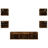 7 darab füstös tölgy színű szerelt fa TV-bútor LED-del