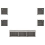 7 darab szürke sonoma színű szerelt fa fali TV-bútor LED-del