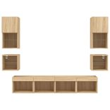 8 darab füstös tölgy színű szerelt fa TV-bútor LED-del