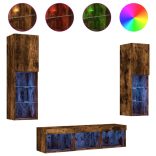 5 darab füstös tölgy színű szerelt fa TV-bútor LED-del