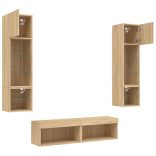 6 darab füstös tölgy színű szerelt fa TV-bútor LED-del