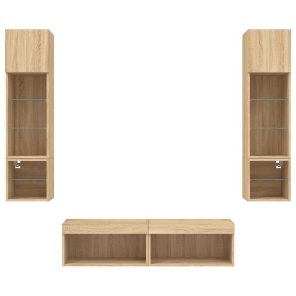 6 darab füstös tölgy színű szerelt fa TV-bútor LED-del