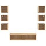 8 darab füstös tölgy színű szerelt fa TV-bútor LED-del