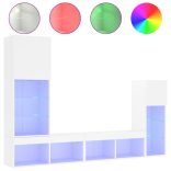 4 darab fehér szerelt fa fali TV-bútor LED-del