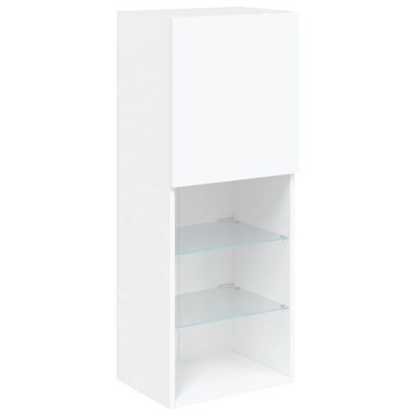 4 darab fehér szerelt fa fali TV-bútor LED-del