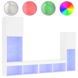 4 darab fehér szerelt fa fali TV-bútor LED-del