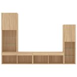 4 darab füstös tölgy színű szerelt fa TV-bútor LED-del