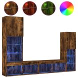 4 darab füstös tölgy színű szerelt fa TV-bútor LED-del