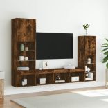 4 darab füstös tölgy színű szerelt fa TV-bútor LED-del