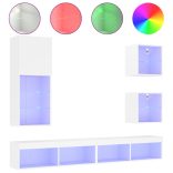 5 darab fehér szerelt fa fali TV-bútor LED-del